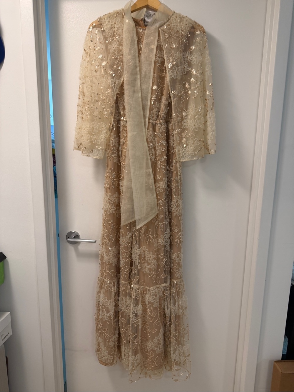 Self-Portrait EMBELLISHED CAPE MAXI DRESS with Bow Neck - Picture 7 of 9
